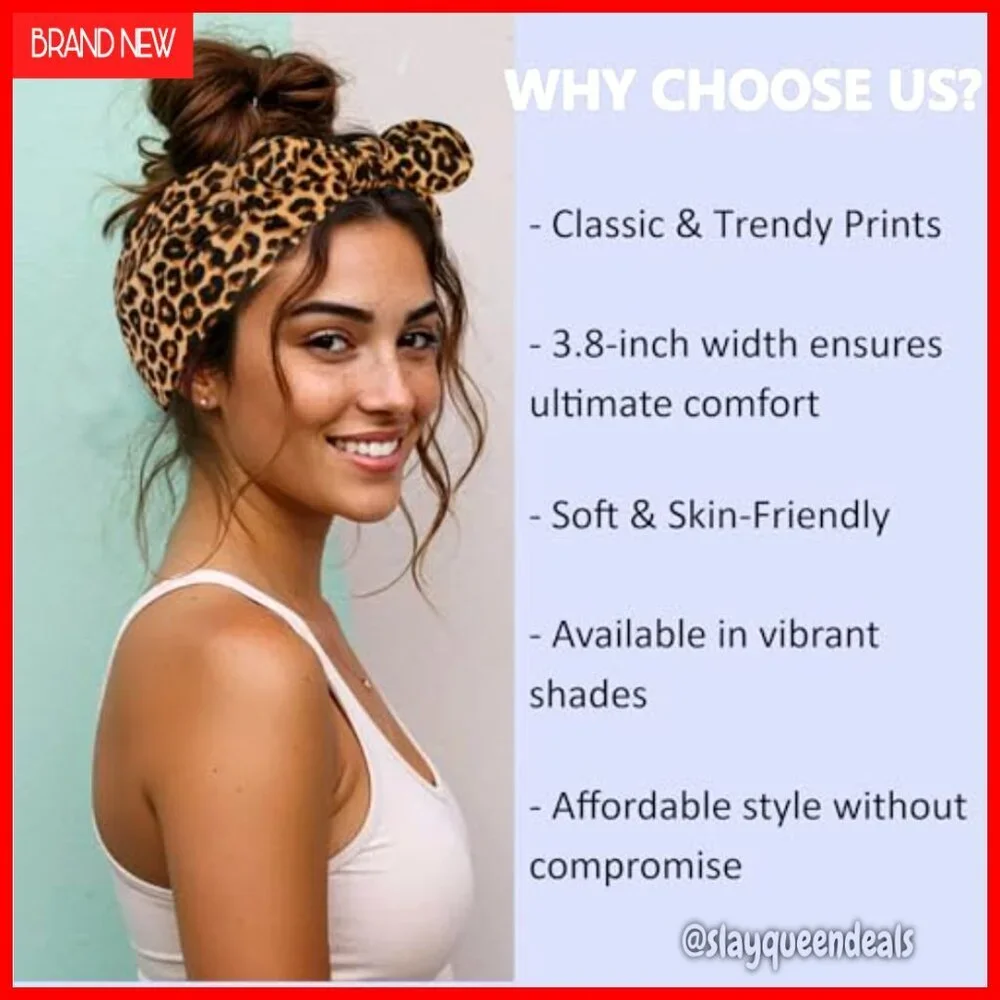 Wide Non-Slip Bow Headbands 6-Pack, Stretchy Elastic Hair Accessories